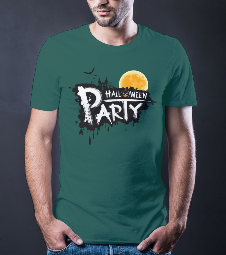 Halloween Party Moonlit Haunted House And Bats T-Shirt