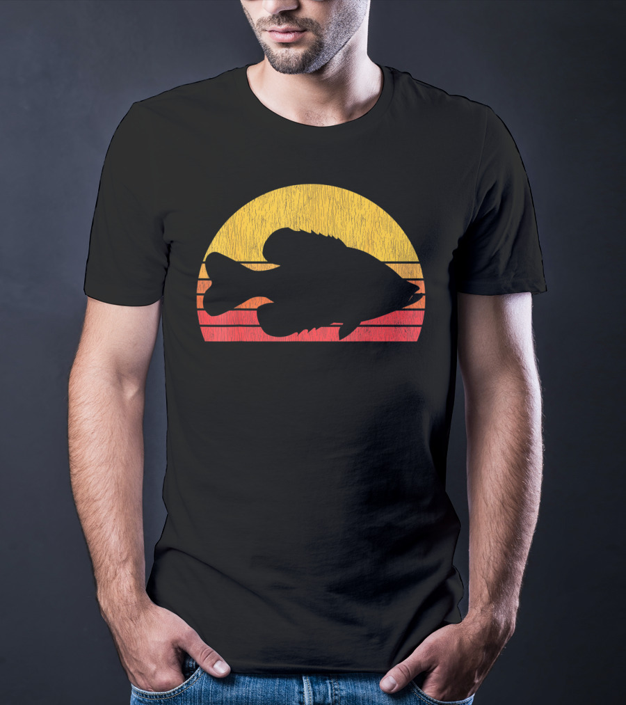 Crappie Fishing Fisherman Retro Sunset T-Shirt