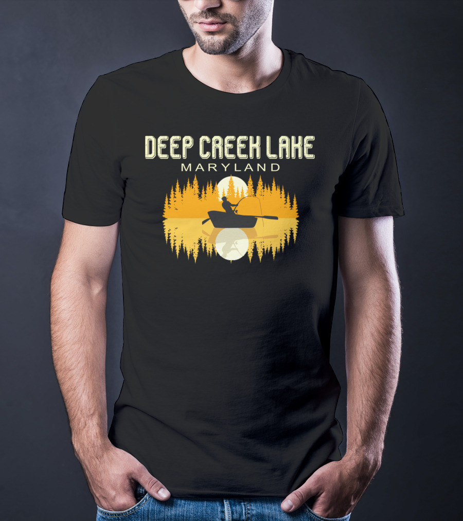 Deep Creek Lake Maryland Fishing 80s Vintage Sunset T-Shirt
