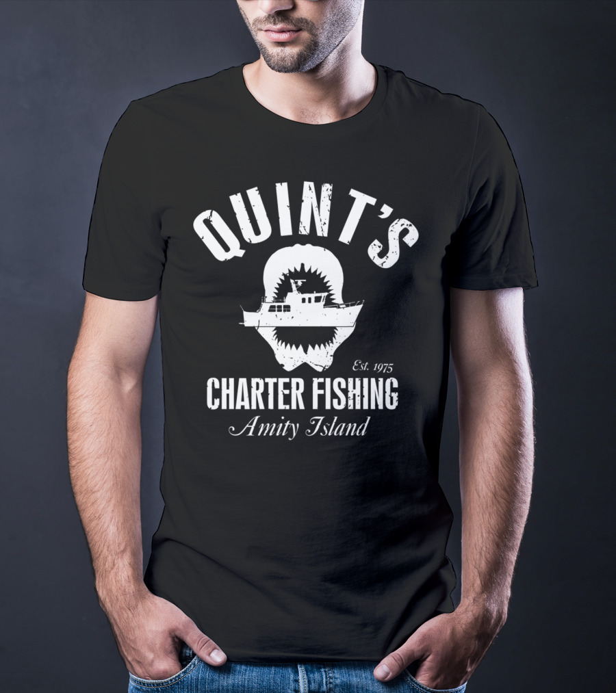 Quint's Charter Fishing Amity Island Great White Shark Est. 1975 T-Shirt
