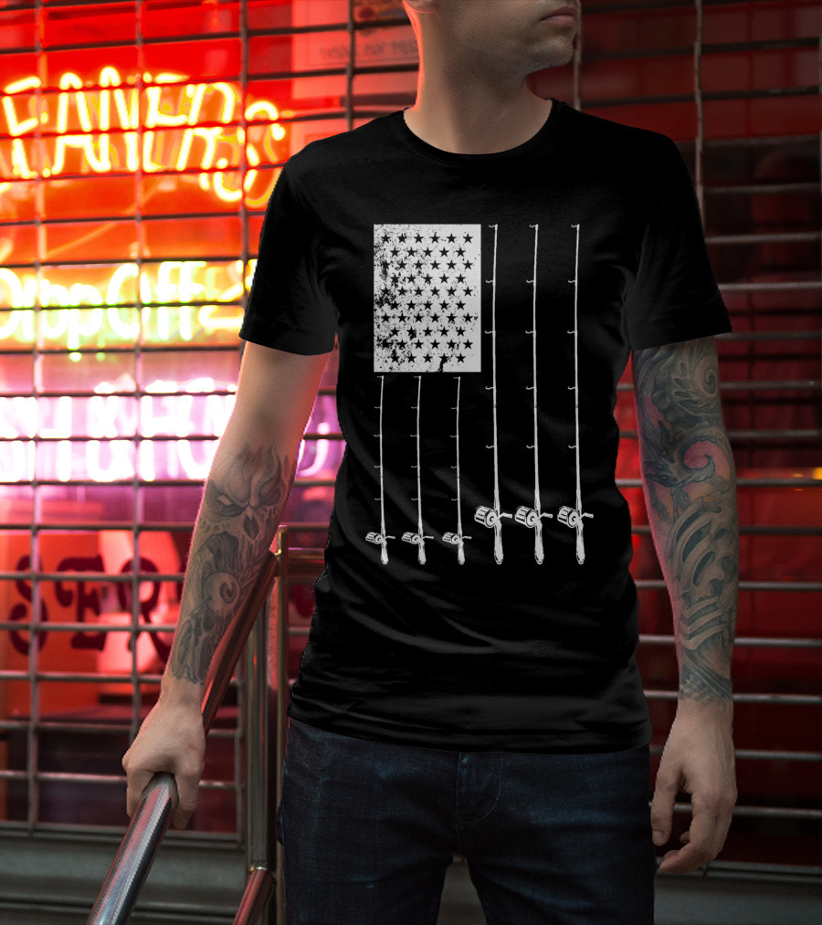 Fishing Rods American Flag Stars T-Shirt