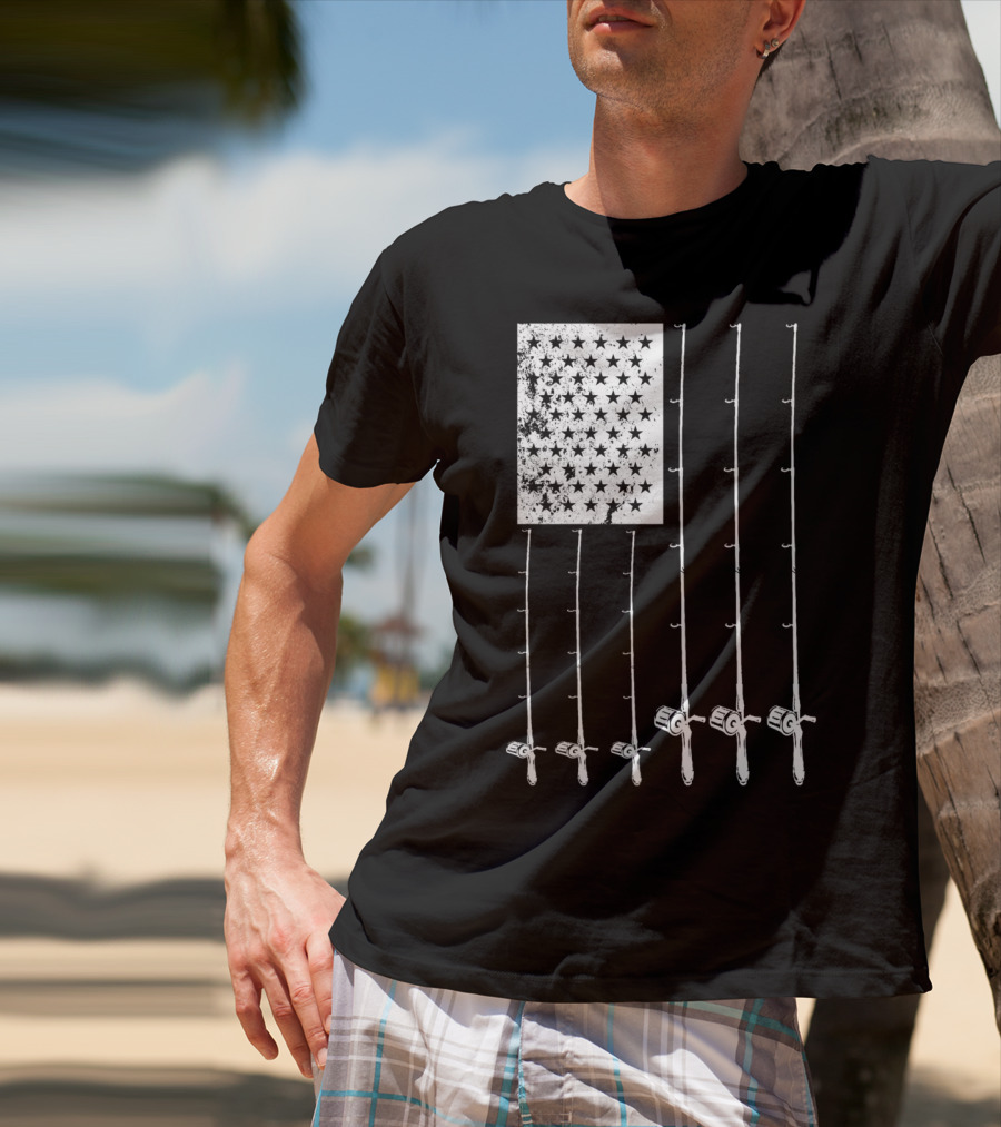 Fishing Rods American Flag Stars T-Shirt