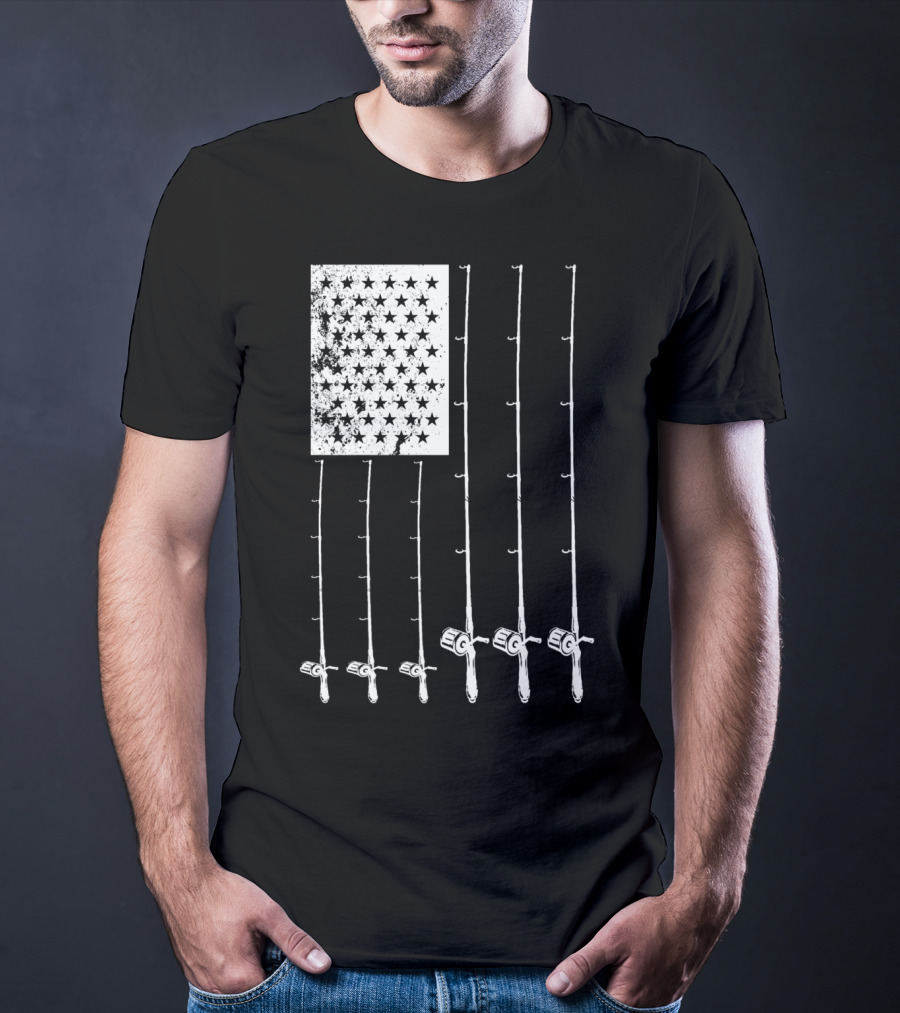 Fishing Rods American Flag Stars T-Shirt