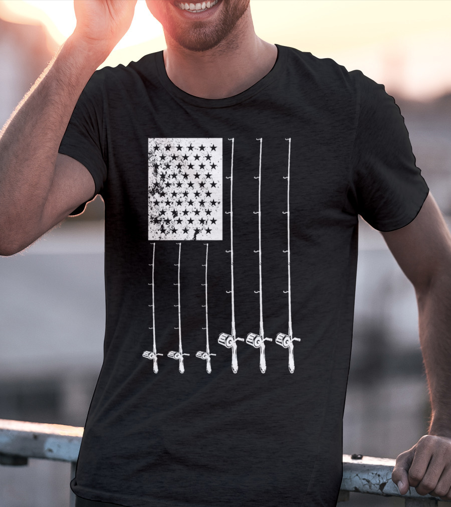Fishing Rods American Flag Stars T-Shirt