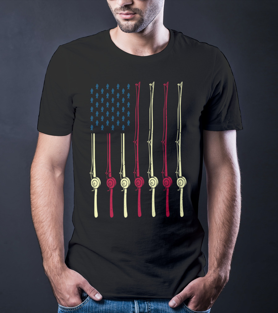 Fishing Poles American Flag Design For Fishing Lover T-Shirt