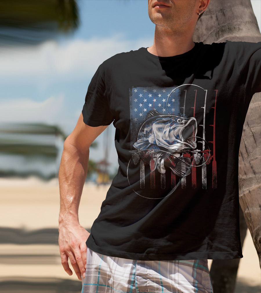 Vintage American Flag Bass Fishing USA Fisherman T-Shirt