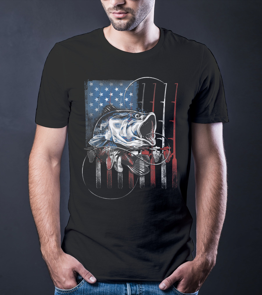 Vintage American Flag Bass Fishing USA Fisherman T-Shirt