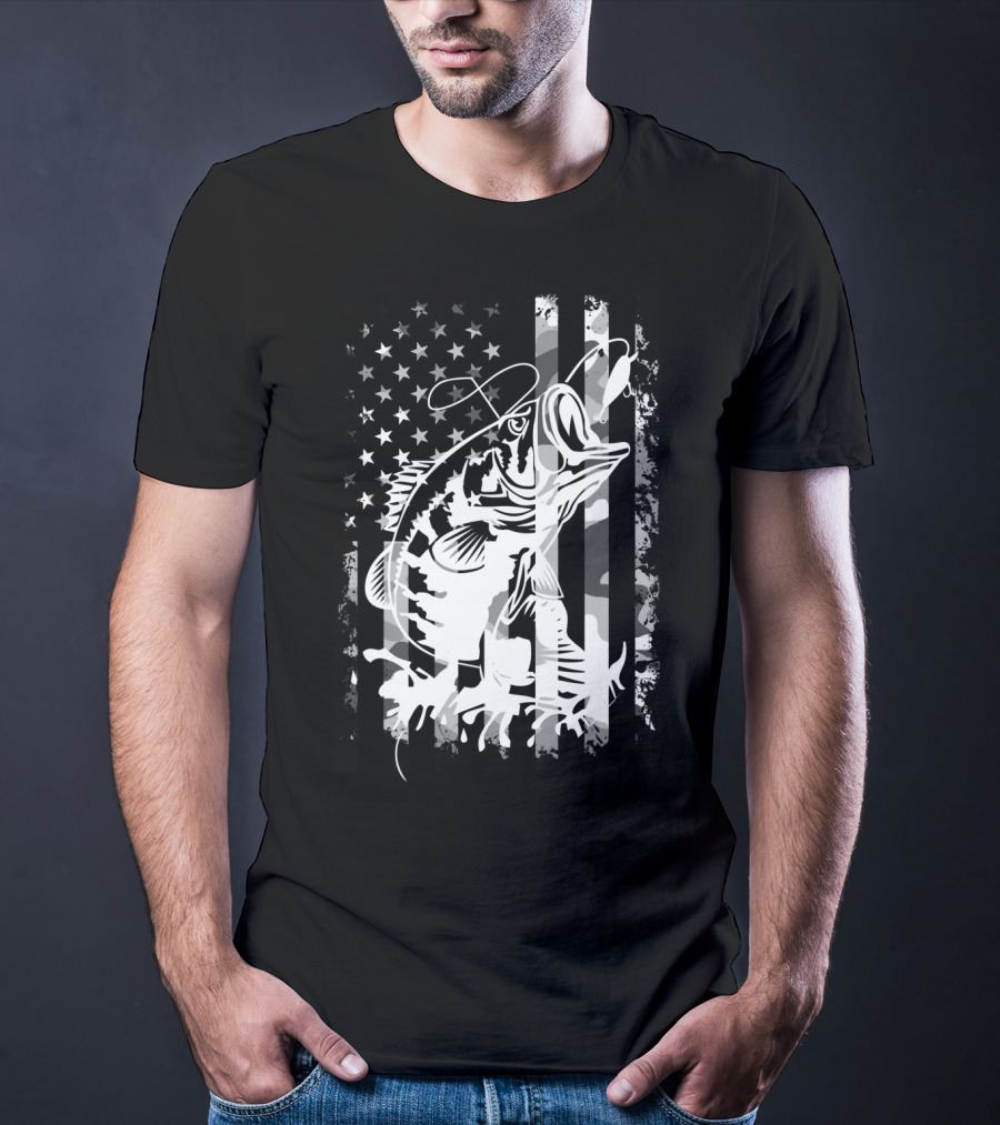 USA Flag Camouflage Bass Fishing T-Shirt