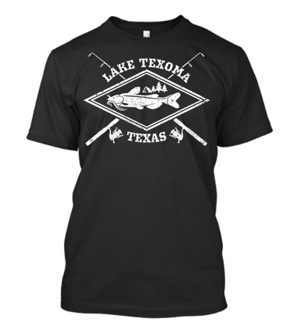Lake Texoma Texas Catfish Fishing With Rods And Tent Scene T-Shirt