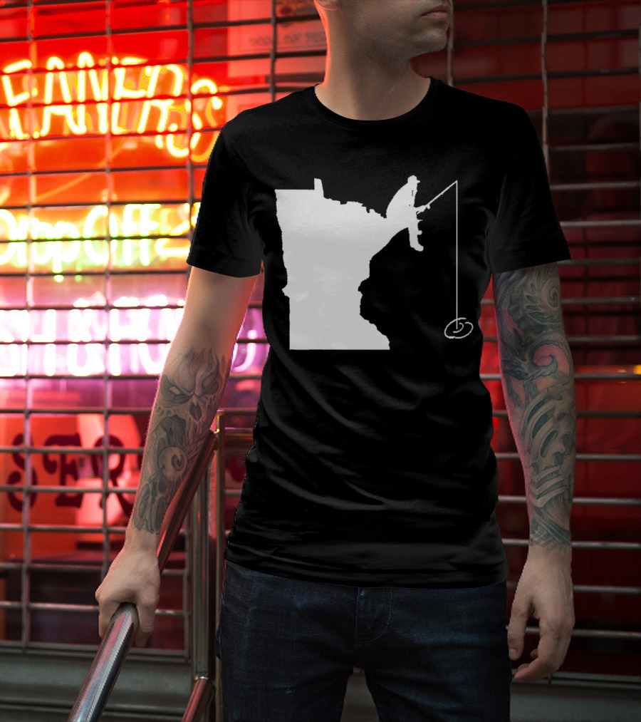 Minnesota Fisherman Fishing Silhouette In State Outline T-Shirt