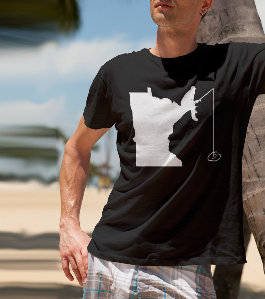Minnesota Fisherman Fishing Silhouette In State Outline T-Shirt