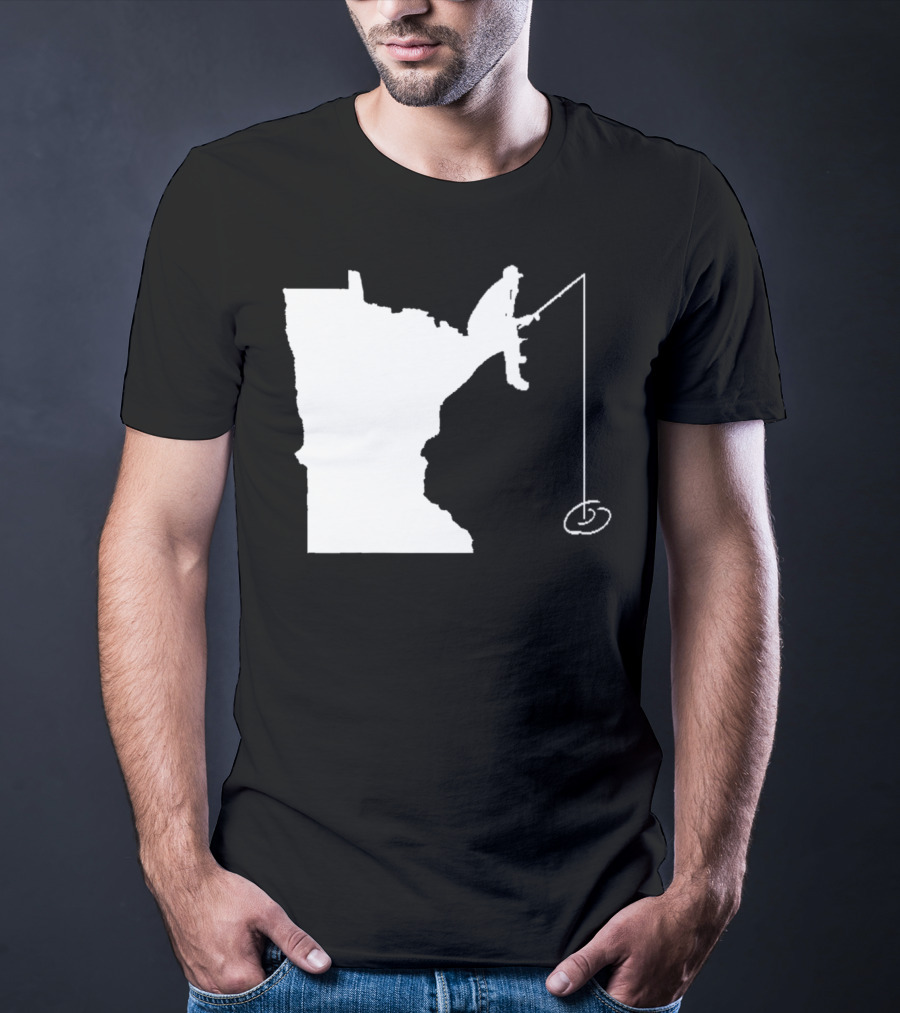Minnesota Fisherman Fishing Silhouette In State Outline T-Shirt