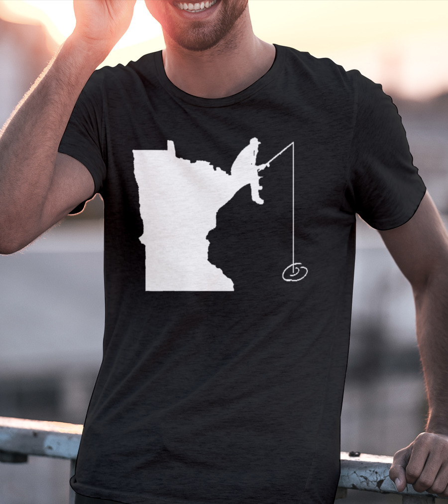Minnesota Fisherman Fishing Silhouette In State Outline T-Shirt