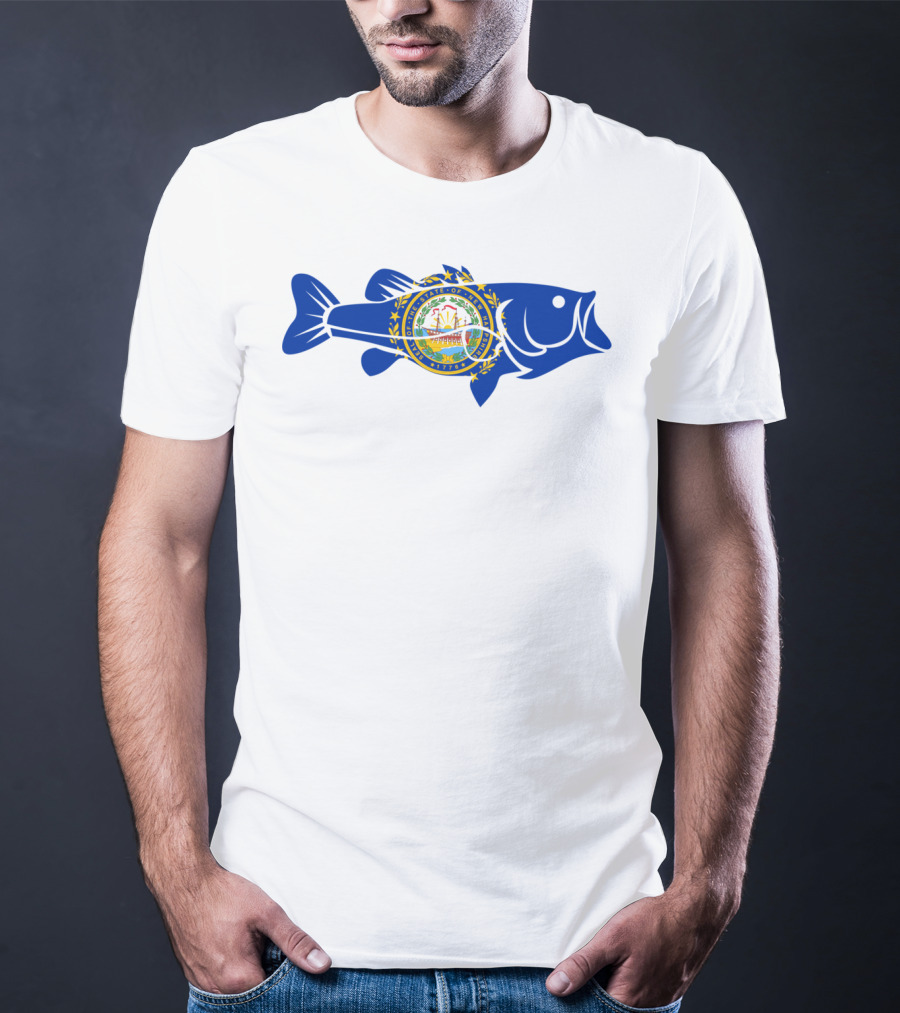 New Hampshire Large Mouth Bass Freshwater Dock Fishing State Seal Integration T-Shirt
