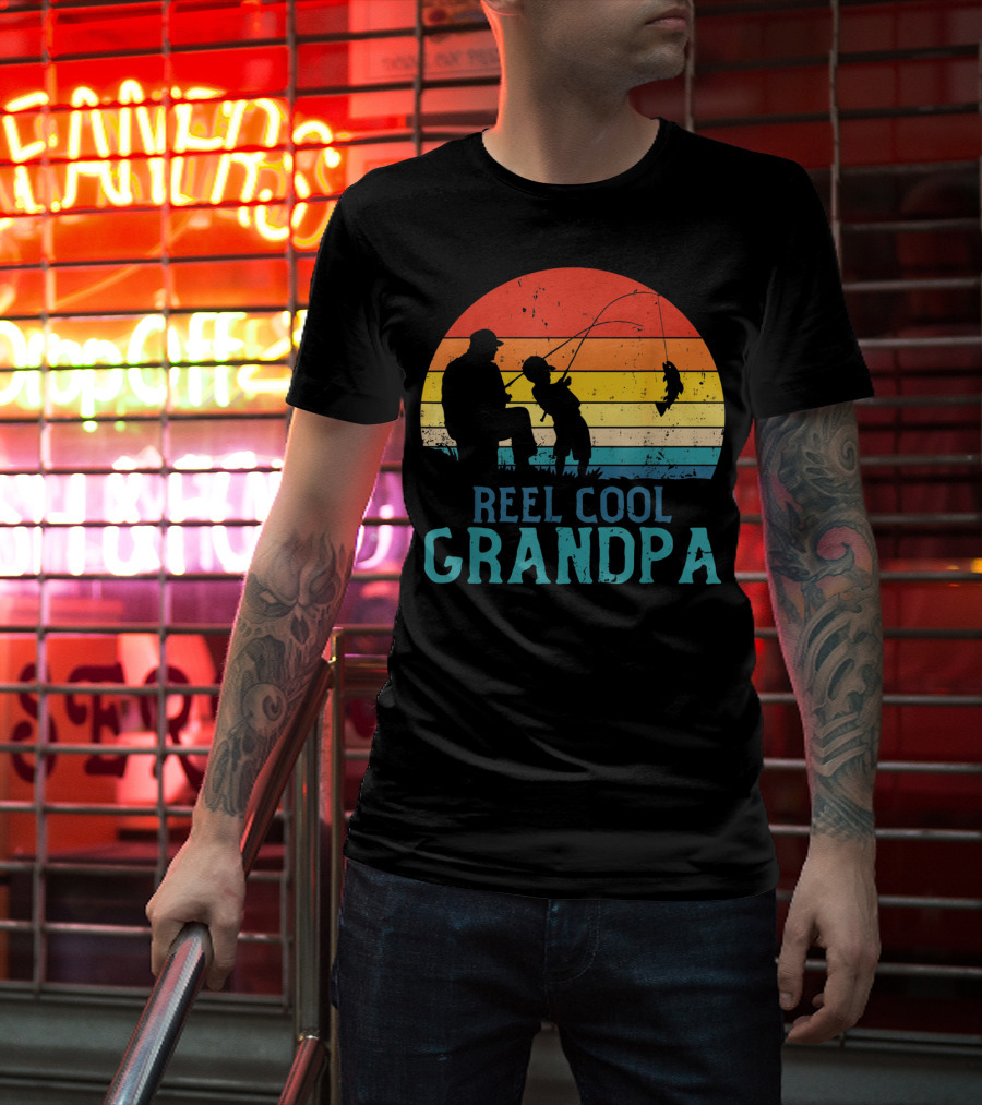Reel Cool Grandpa Fishing Sunset T-Shirt