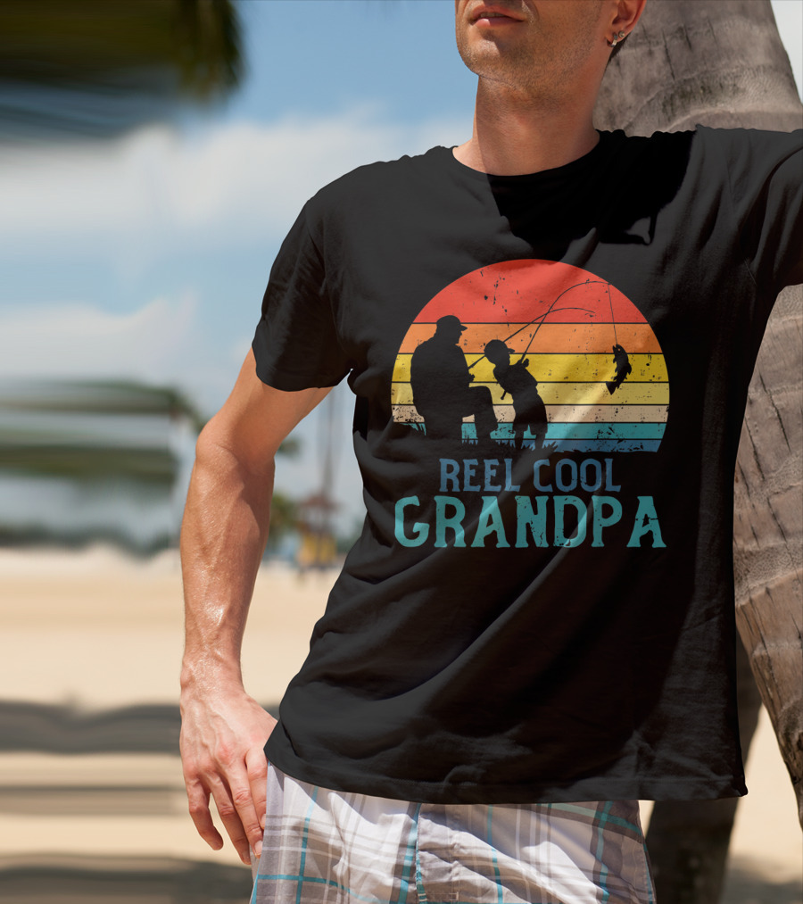 Reel Cool Grandpa Fishing Sunset T-Shirt