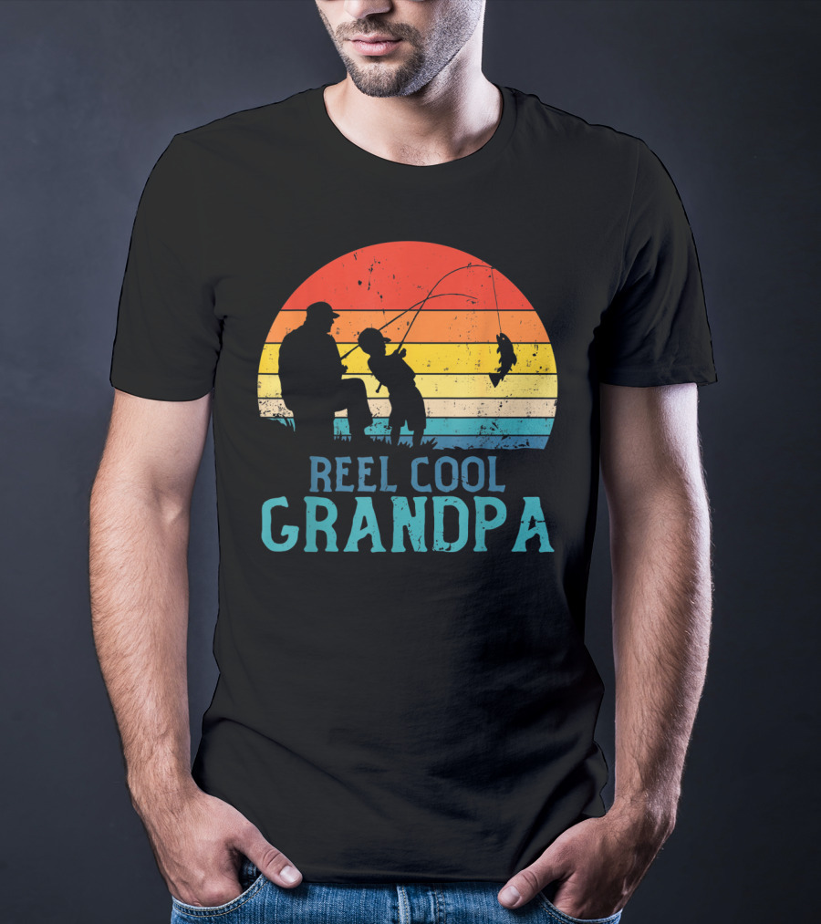 Reel Cool Grandpa Fishing Sunset T-Shirt