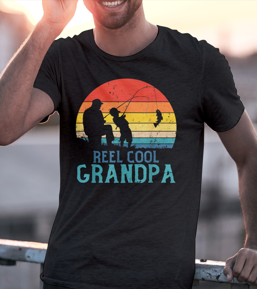 Reel Cool Grandpa Fishing Sunset T-Shirt