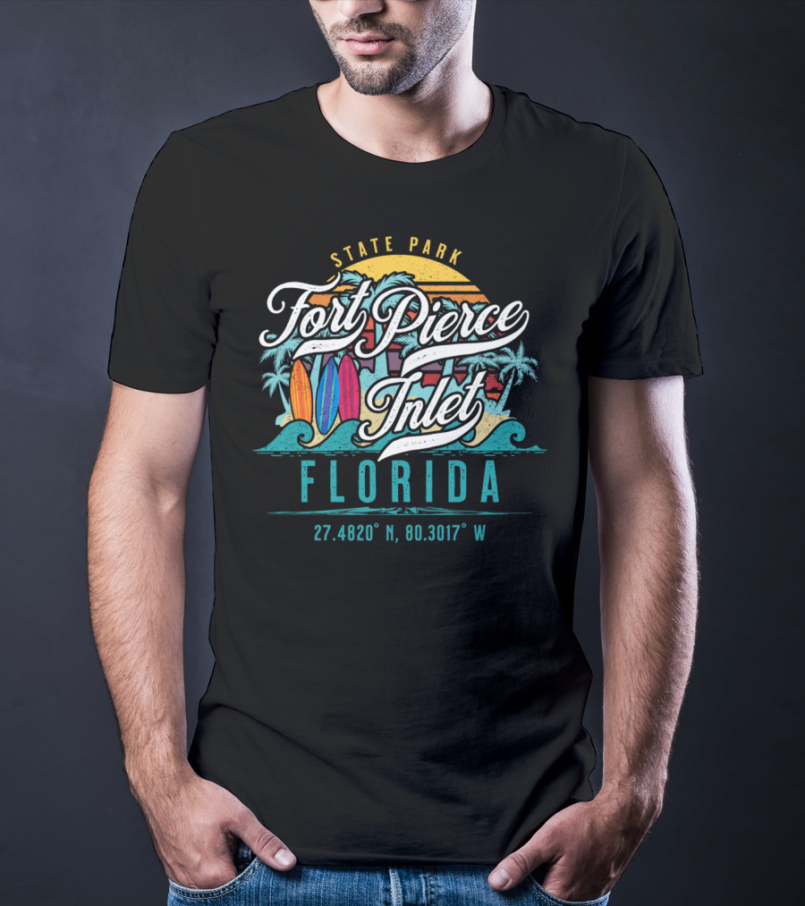 Fort Pierce Inlet State Park Surfing And Fishing Florida Coordinates T-Shirt
