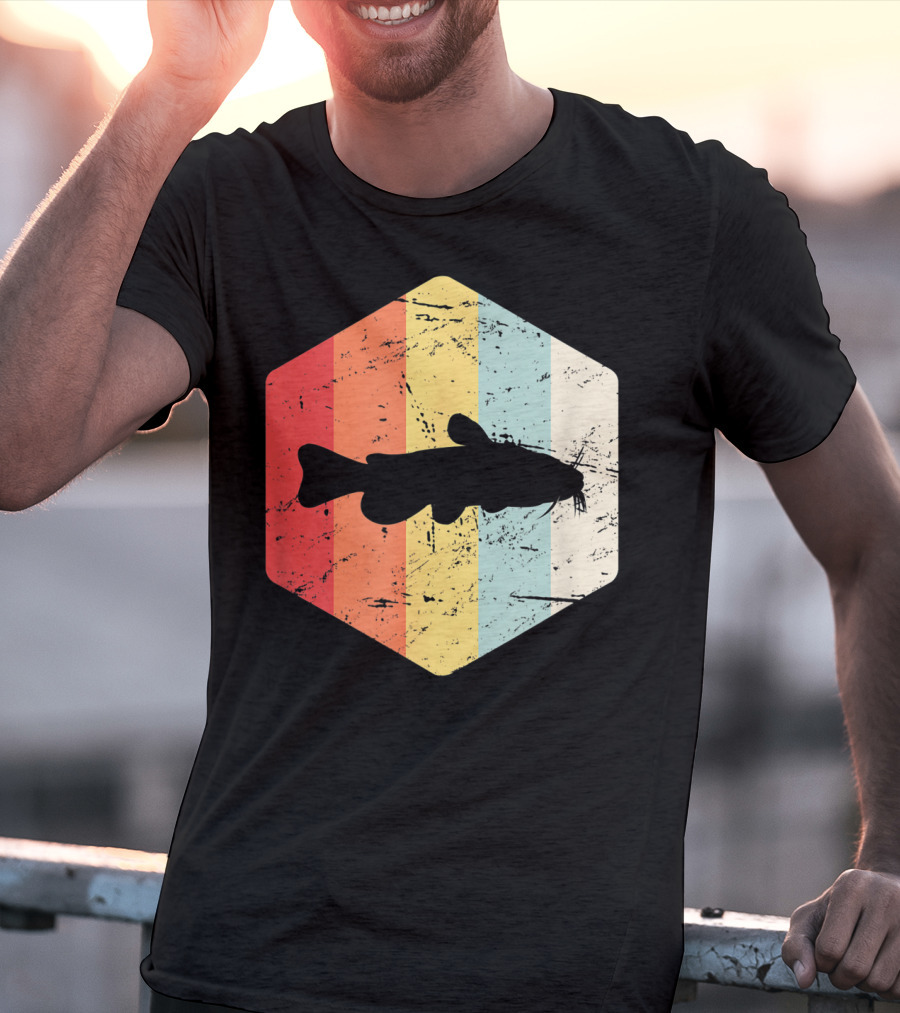 Retro Vintage Catfish Fresh Water Fish Fishing Stripes T-Shirt