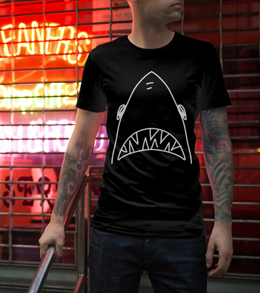 Shark Head Bite Funny Scary Drawing For Fishing Lovers T-Shirt