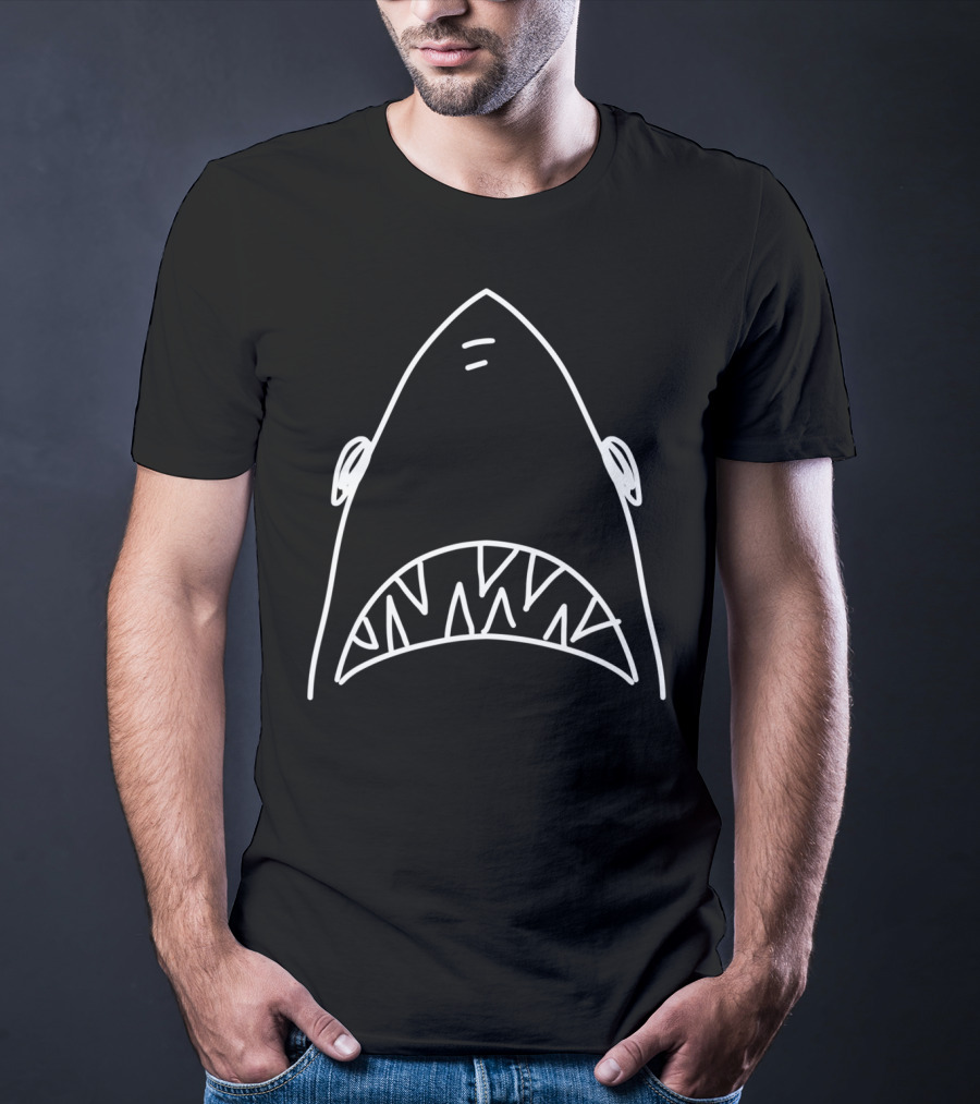 Shark Head Bite Funny Scary Drawing For Fishing Lovers T-Shirt