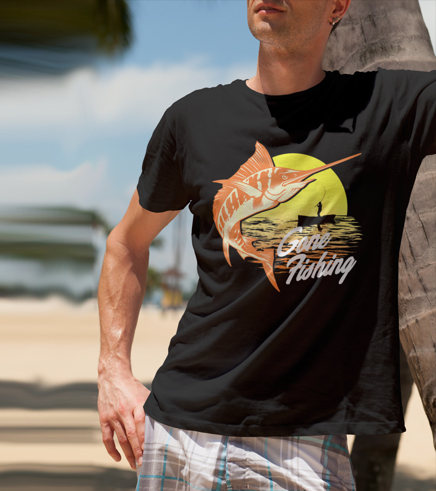 Gone Fishing Swordfish Sunrise Fishing Scene T-Shirt