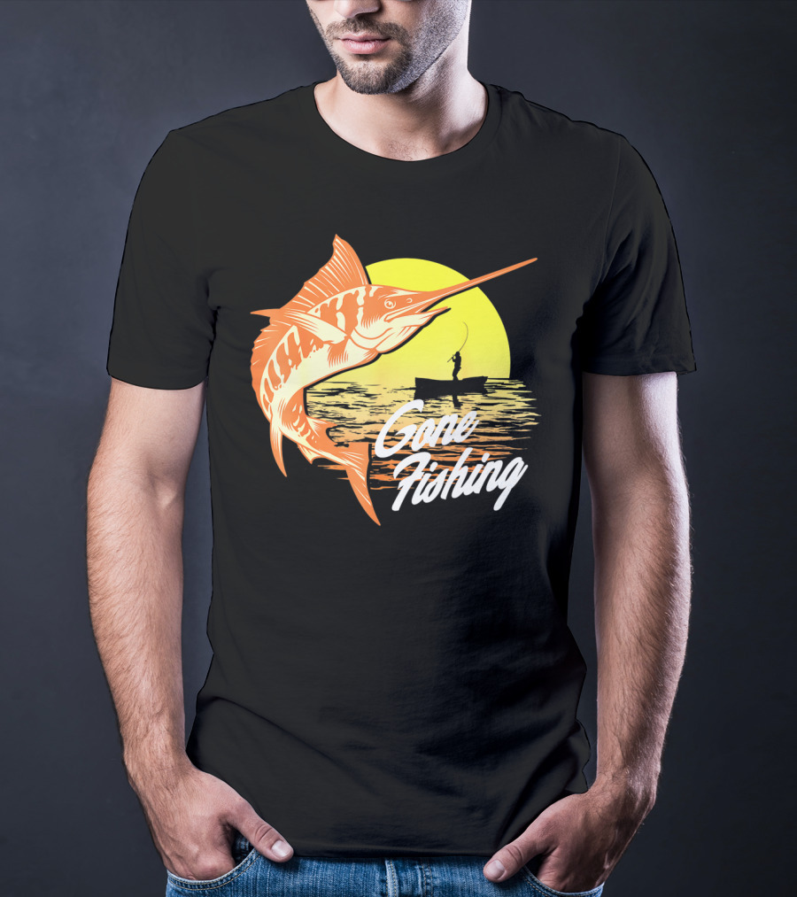 Gone Fishing Swordfish Sunrise Fishing Scene T-Shirt