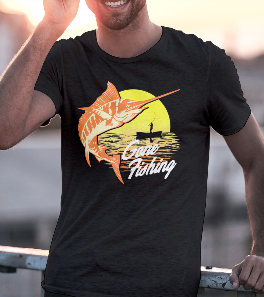 Gone Fishing Swordfish Sunrise Fishing Scene T-Shirt