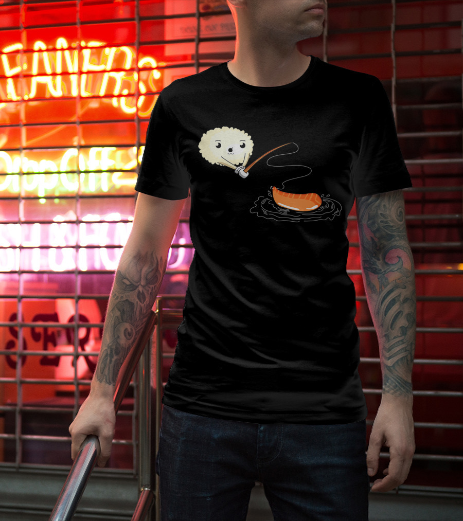 Kawaii Sushi Fishing Cute Japanese Food Lover Fishing Lover Playful Salmon Anime T-Shirt