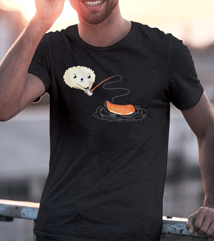 Kawaii Sushi Fishing Cute Japanese Food Lover Fishing Lover Playful Salmon Anime T-Shirt