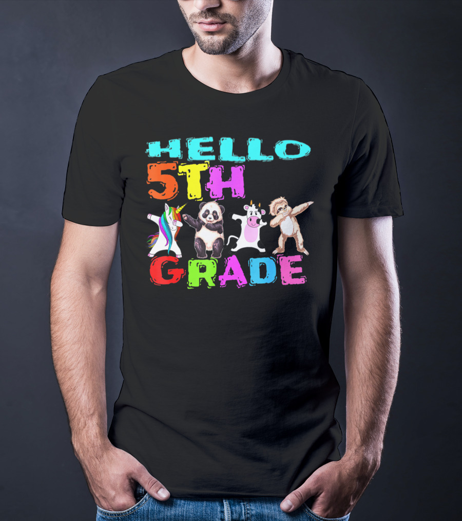 Hello 5th Grade Unicorn Panda Cow Sloth Team First Day T-Shirt
