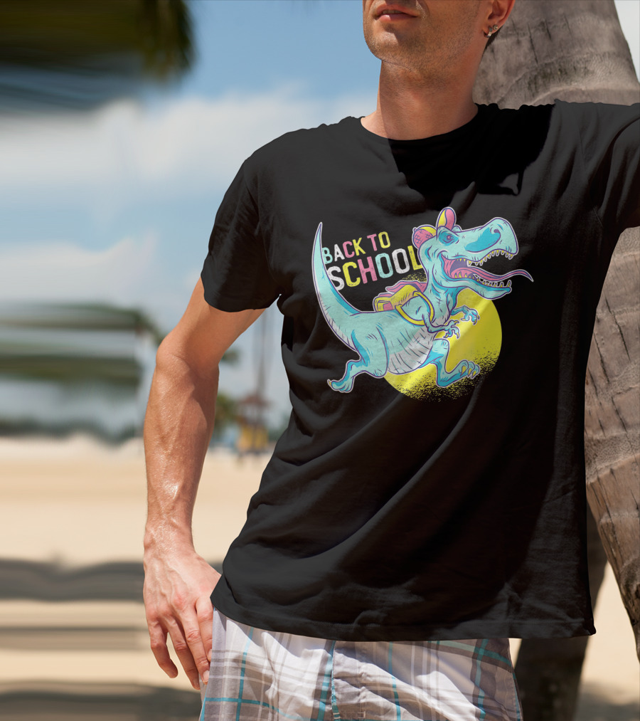 Back To School T-Rex Dinosaur With Backpack And Cap T-Shirt