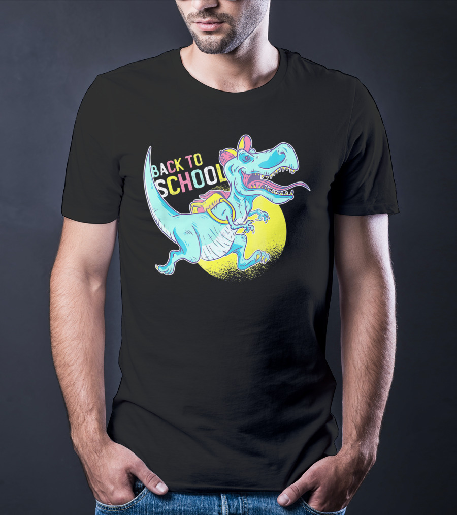 Back To School T-Rex Dinosaur With Backpack And Cap T-Shirt