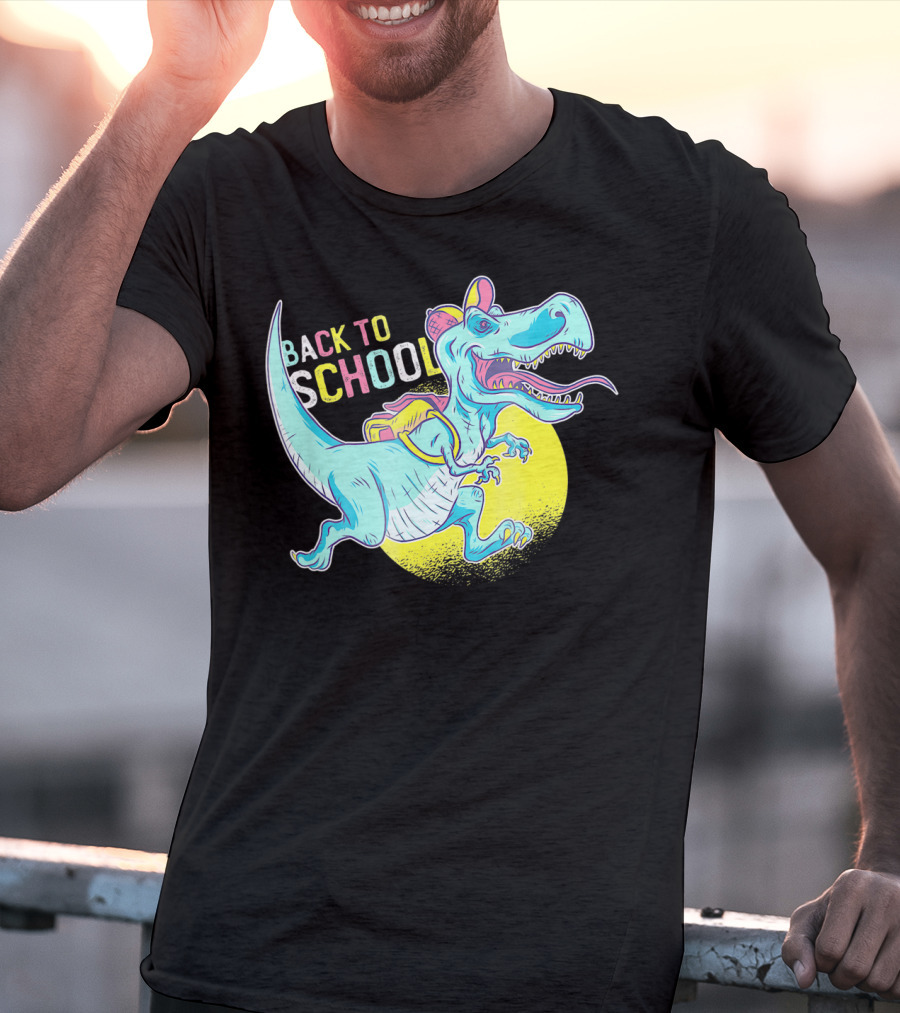 Back To School T-Rex Dinosaur With Backpack And Cap T-Shirt