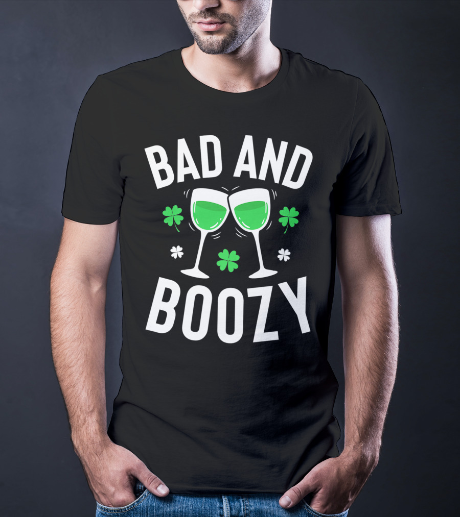 Bad And Boozy St Patricks Day Clover Toasting Glasses T-Shirt
