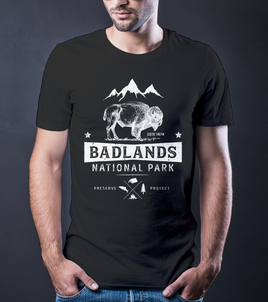 Badlands National Park Vintage Buffalo Bison South Dakota Estp 1978 Preserve Protect T-Shirt