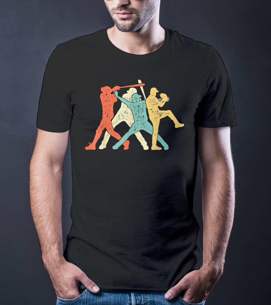 Vintage Baseball Trio Catcher Pitcher Batter T-Shirt