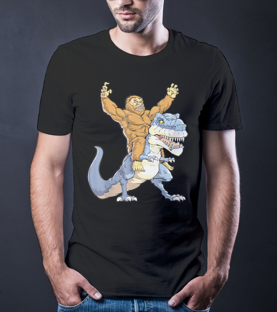 Bigfoot Sasquatch Riding Dinosaur Adventure T-Shirt