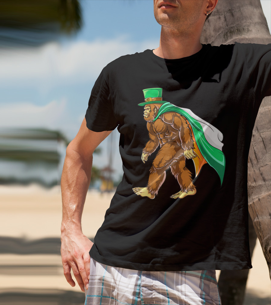 Bigfoot St Patricks Day Boys Leprechaun Irish Flag Sasquatch T-Shirt