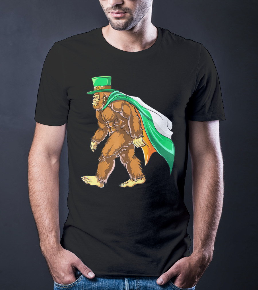 Bigfoot St Patricks Day Boys Leprechaun Irish Flag Sasquatch T-Shirt