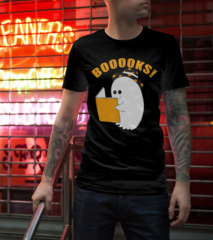 Booooks Cute Ghost Halloween Library Reading Books T-Shirt