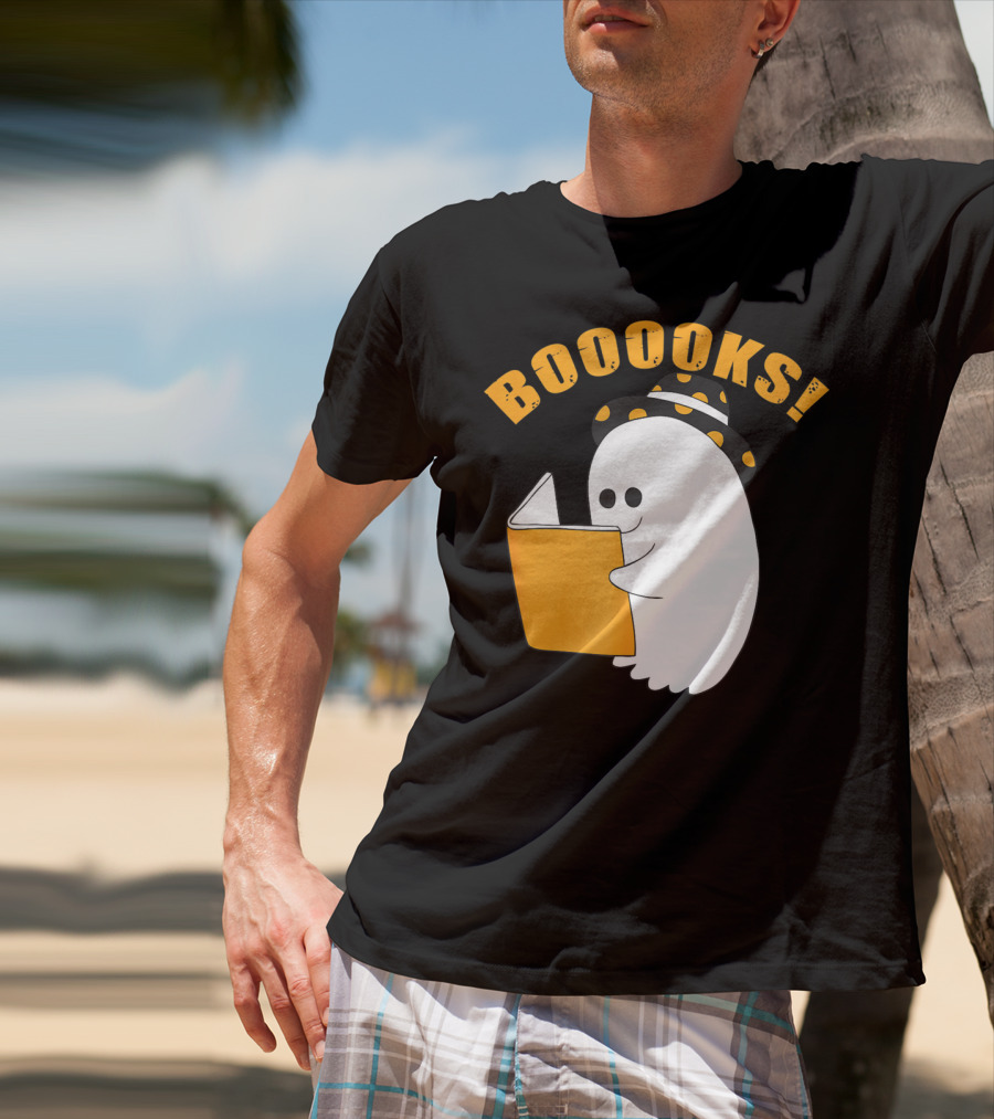 Booooks Cute Ghost Halloween Library Reading Books T-Shirt
