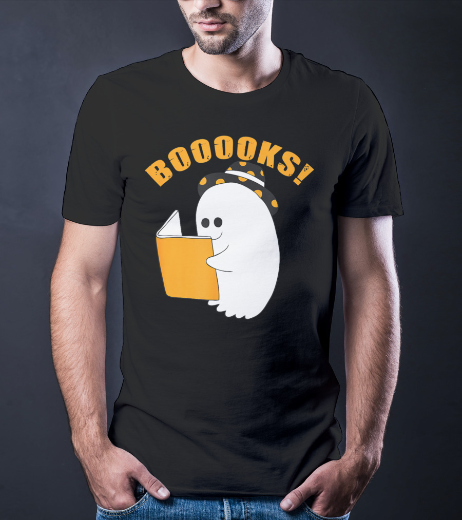 Booooks Cute Ghost Halloween Library Reading Books T-Shirt