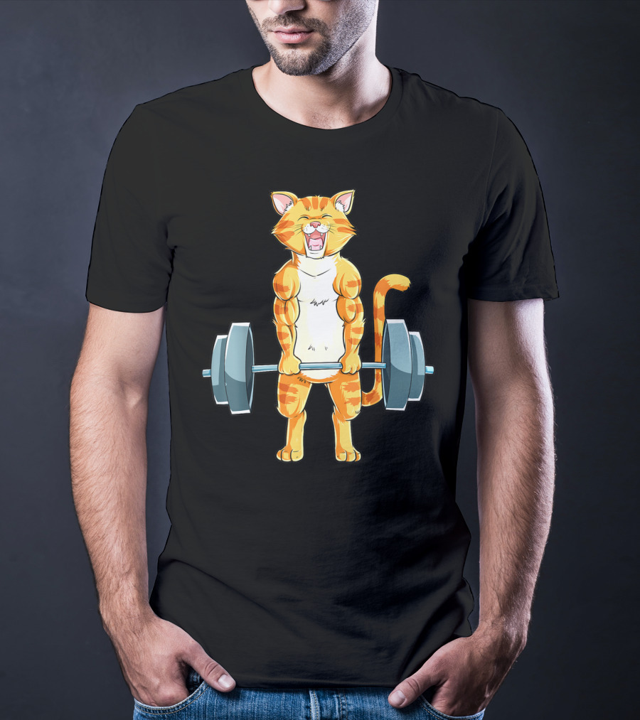 Cat Powerlifting Deadlift Gym Lifting Weights T-Shirt