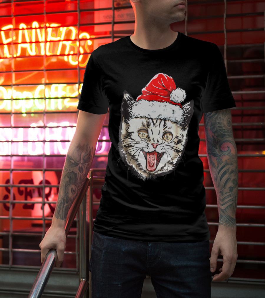 Festive Cat Santa Holiday Cheer T-Shirt