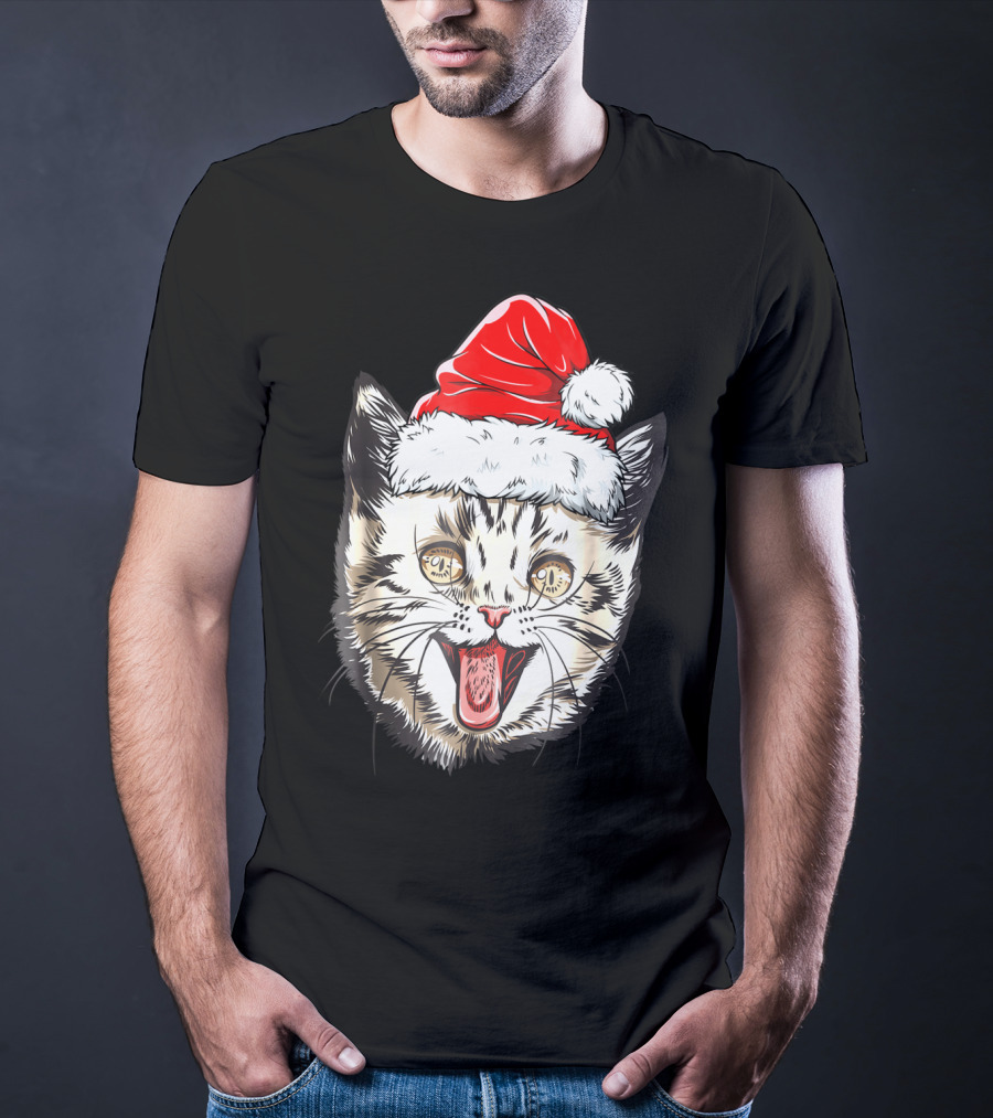 Festive Cat Santa Holiday Cheer T-Shirt