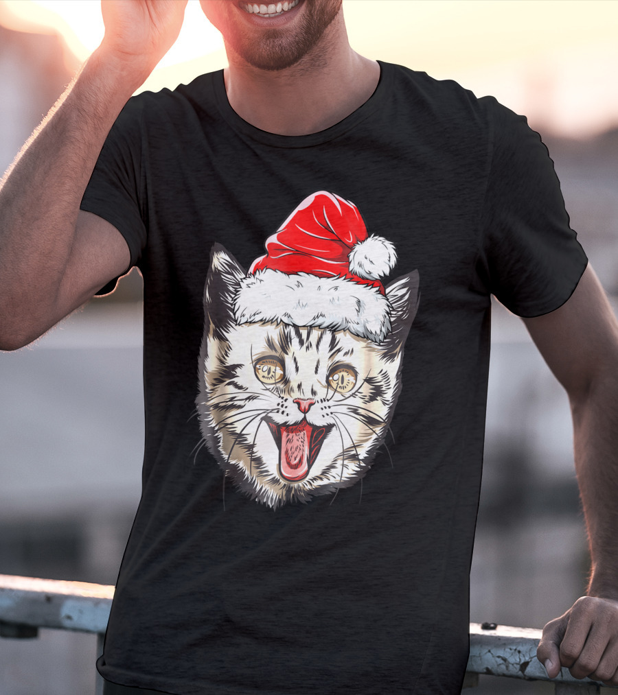 Festive Cat Santa Holiday Cheer T-Shirt