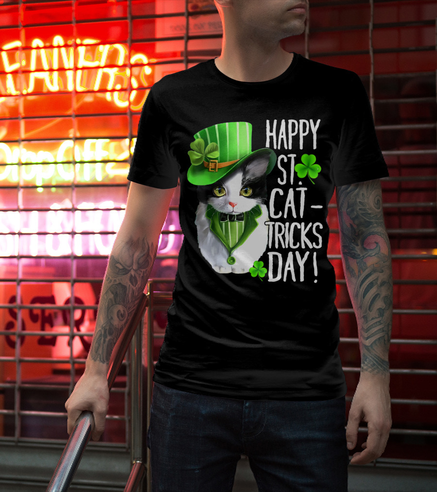 Happy St. Cat-Tricks Day Leprechaun Cat Shamrock T-Shirt