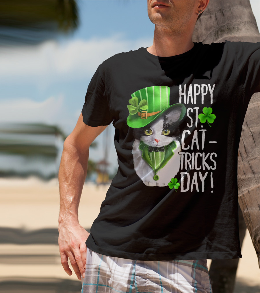 Happy St. Cat-Tricks Day Leprechaun Cat Shamrock T-Shirt